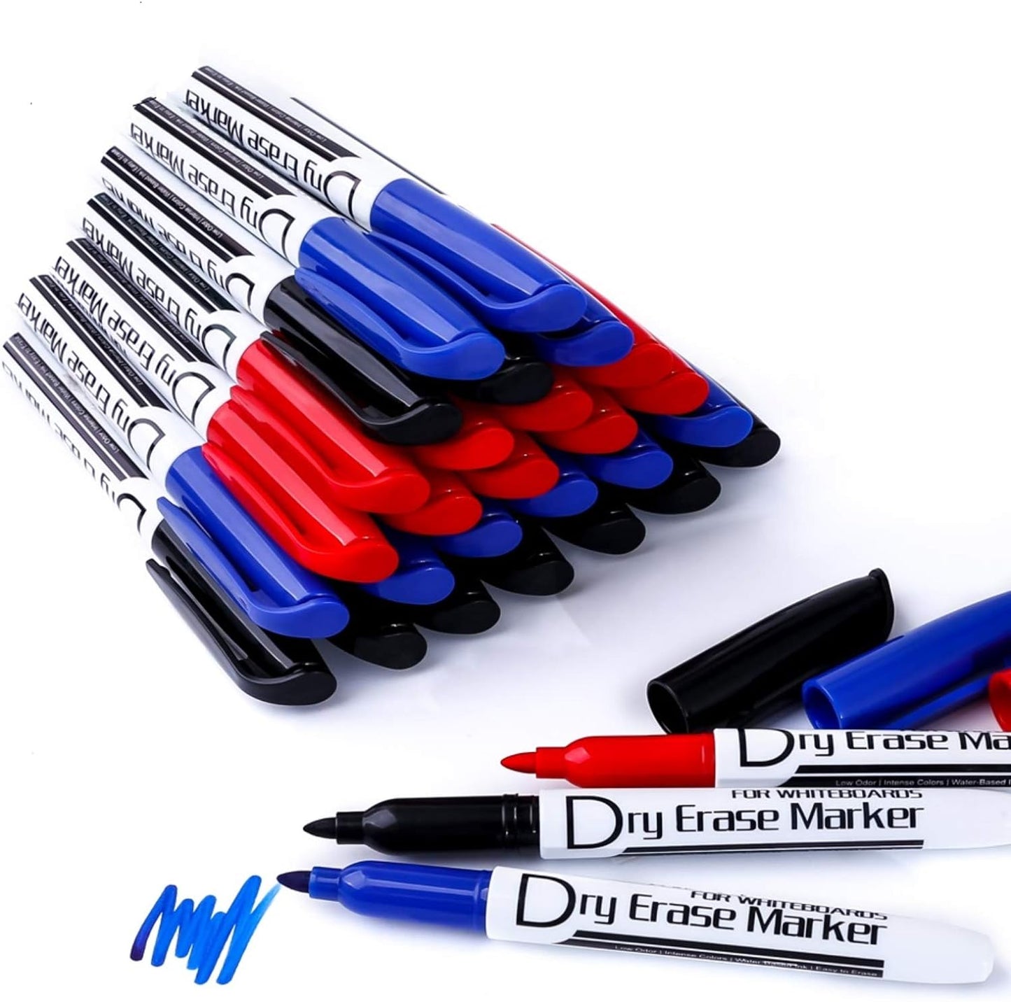 Dry Erase Markers Low Odor Fine Whiteboard Markers Thin Box of 30, 3 Colors