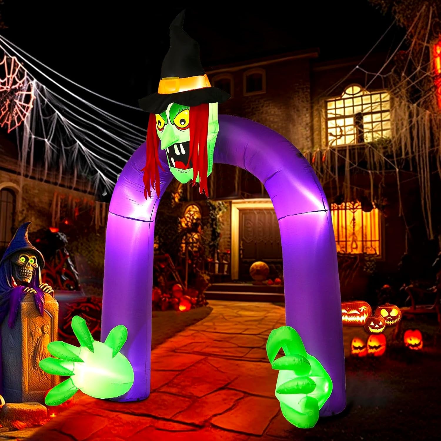 10Ft Halloween Inflatables Archway Decorations Outdoor, Scary Halloween Inflatable Witch Arch with LED Lights, Blow up Holiday Yard Decorations for Party, Garden, Yard, Lawn (Inflatable Witch Archway)