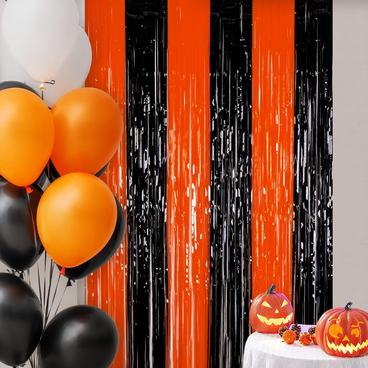 Halloween Party Decoration Orange Black Photo Booth Props 3.3 X 6.6 Ft Halloween Foil Fringe Curtain Halloween Party Photo Backdrop Halloween Streamers for Halloween Birthday Party Decoration