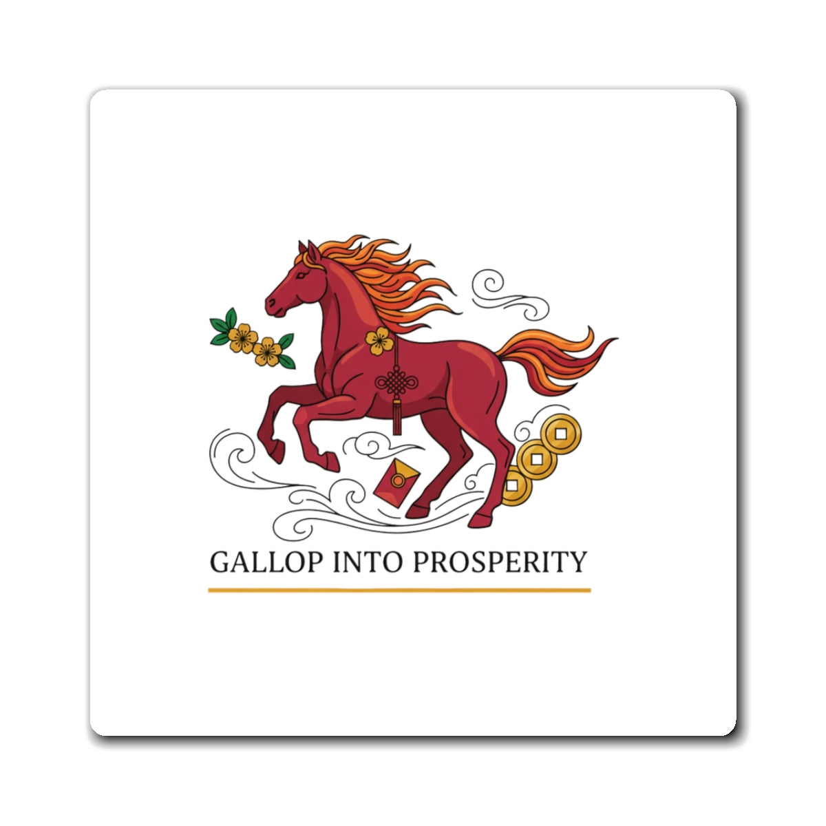 Gallop Into Prosperity | Fire Horse Lunar New Year 2026 Magnets | Family & Teacher Gift | Red Gold Brush Script