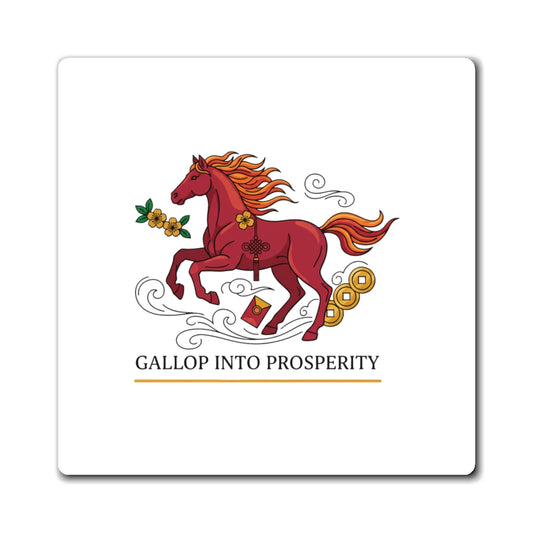 Gallop Into Prosperity | Fire Horse Lunar New Year 2026 Magnets | Family & Teacher Gift | Red Gold Brush Script