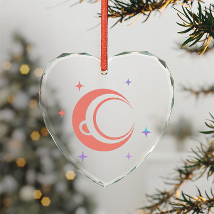 Moon Heart Crescent | Heart Crystal Glass Ornament Suncatcher | Valentine, Galentine’s & Self‑Love Gift | Y2K Celestial Aesthetic