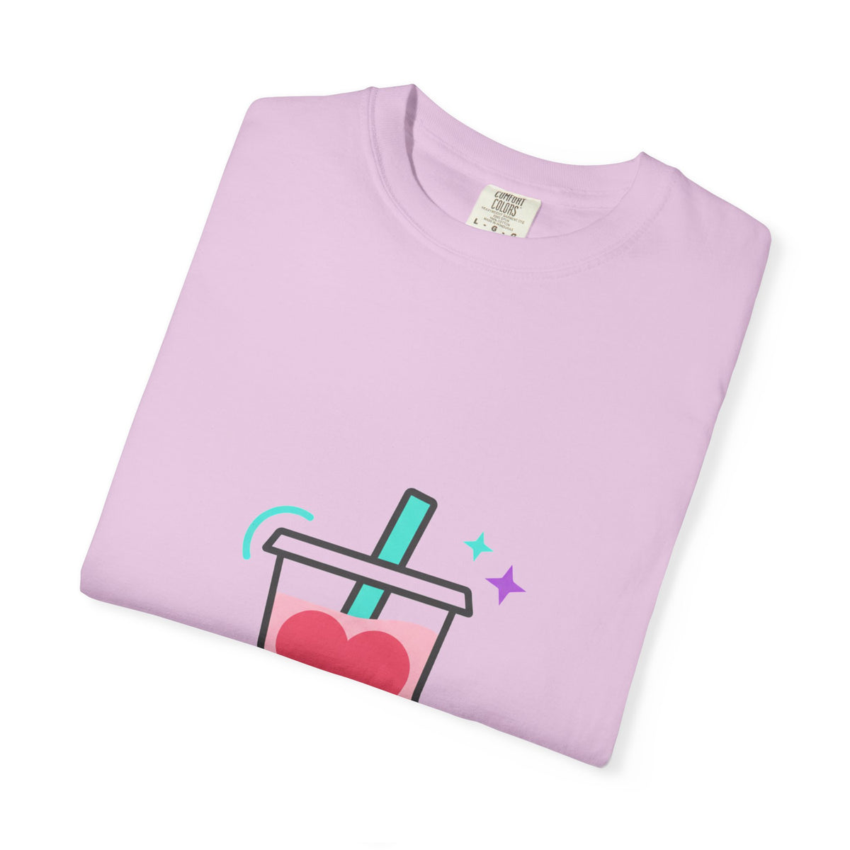 Boba Tea Heart Love Graphic | Garment-Dyed Unisex Tee, Soft Cotton | Valentine & Galentine Gift for Couples & Friends | Y2K Aesthetic
