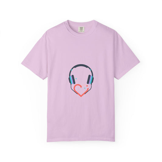 Heart Cord Headphones Graphic | Garment-Dyed Unisex Tee, Soft Cotton | Valentine & Galentine Gift | Y2K Minimal Aesthetic