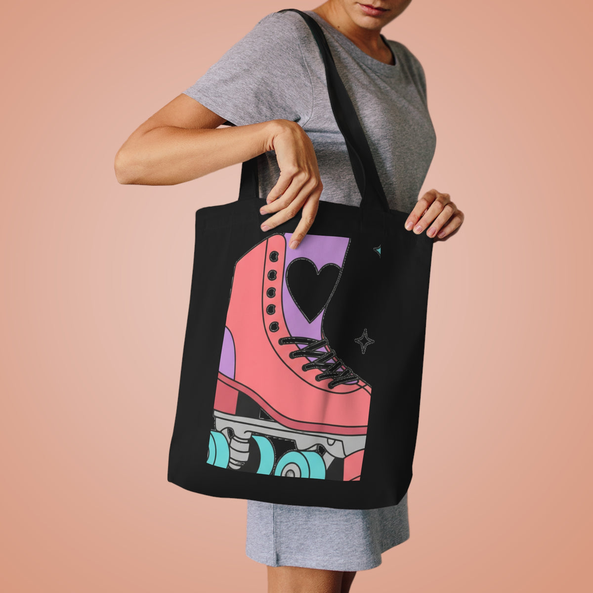 Roller Skate Heart Tote Bag | Cotton Canvas Everyday Shopper | Valentine & Galentine Gift for Her | Y2K Pink Aesthetic