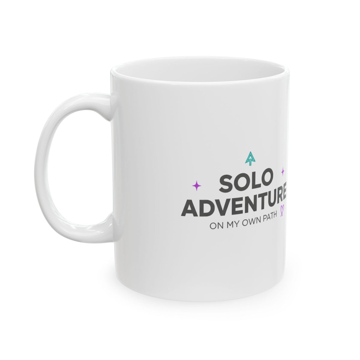 Solo Adventures > Settling | 11oz Ceramic Coffee Mug for Self-Love | Galentine’s & Friend Gift | Minimal Mountain Y2K Valentine