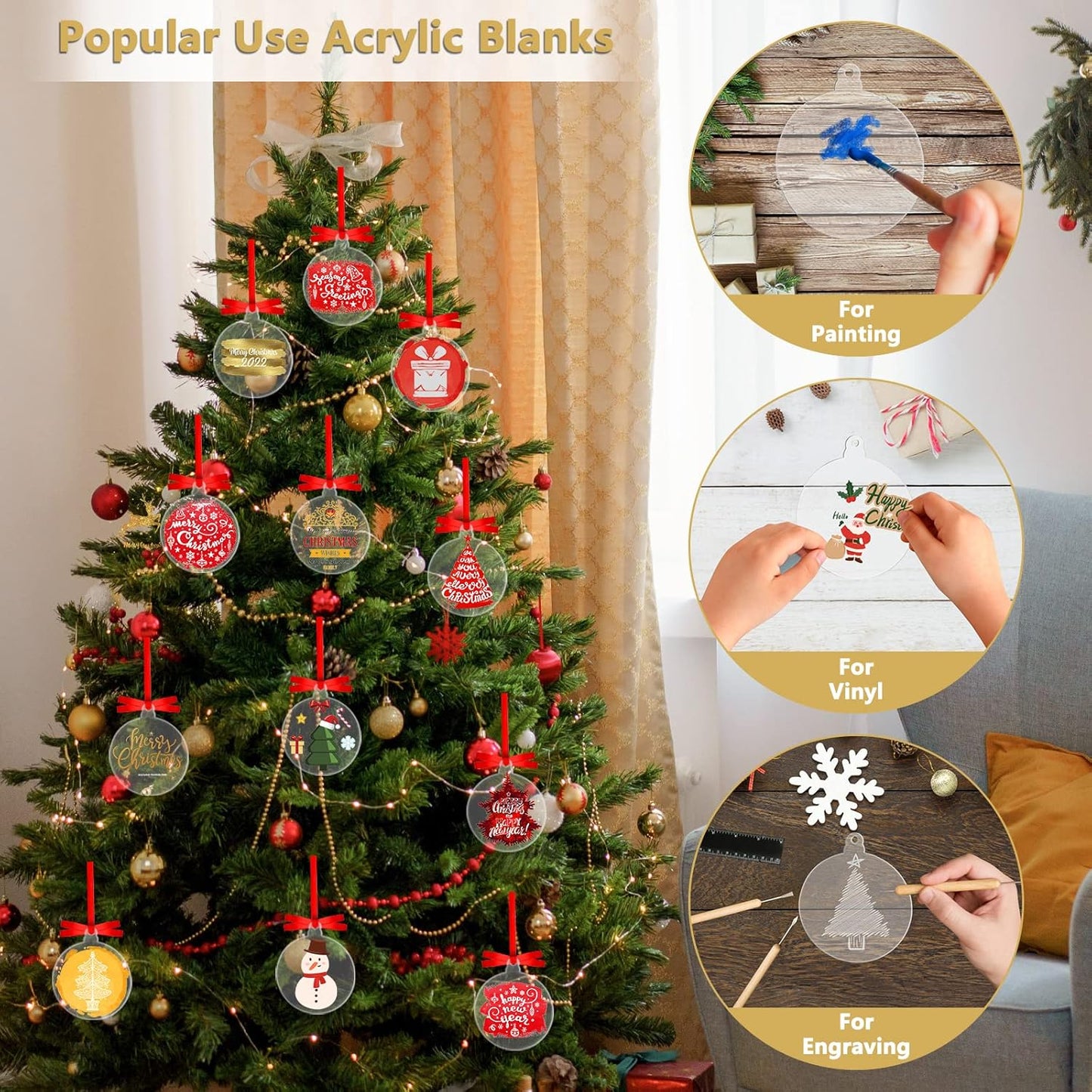 Acrylic Blanks Ornaments 20Pcs 3 Inch Clear Hexagon Acrylic Christmas Blank Ornament Bulk 2024 DIY Ornament Blanks Kit Acrylic Discs for Painting Vinyl DIY Christmas Ornament Family Kids Crafts