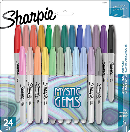 Permanent Markers, Fine Point, Featuring Mystic Gem Color Markers, Assorted, 24 Count