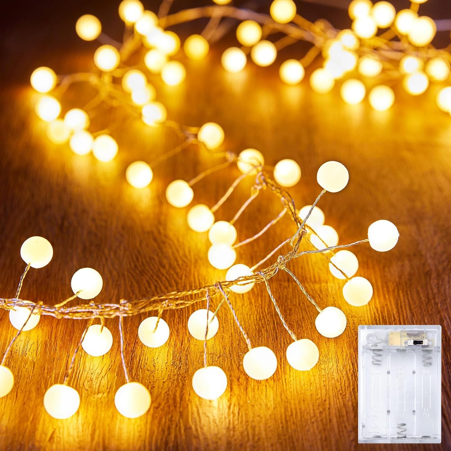 Battery Operated Globe Fairy Lights, 5Feet 40Leds Firecracker Fairy Lights Waterproof Silver Wire Starry Firefly Lights for DIY Wreath Home Weeding Indoor Outdoor Christmas Decorations, Warm White