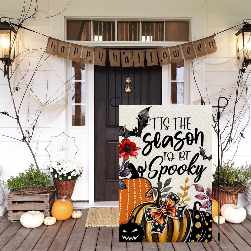 Halloween Garden Flag 12X18 Inch Double Sided for outside Small Holiday Spooky Yard Decoration