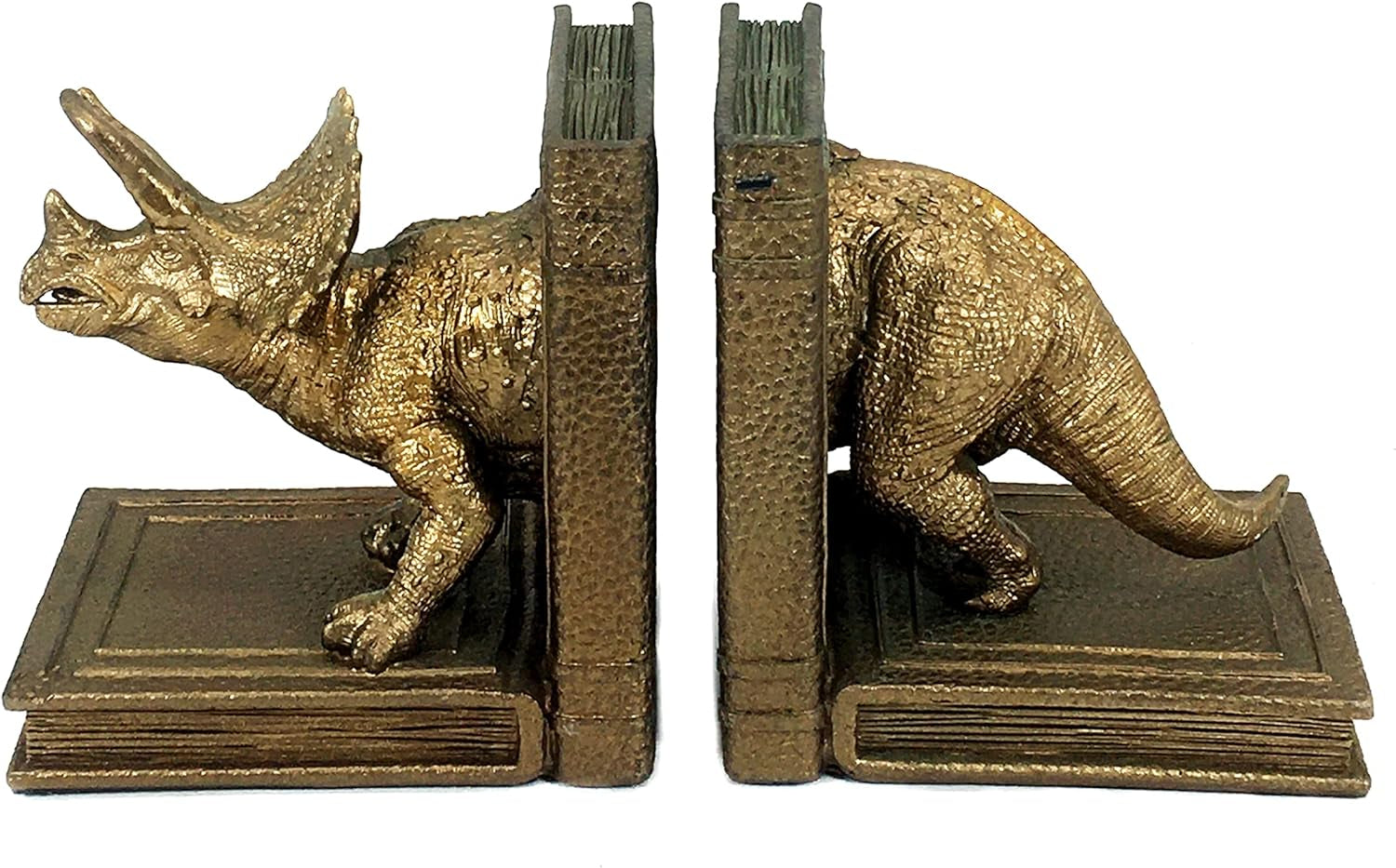 24223 Decorative Bookends Dinosaur Dragon Animal Art Statues Bookends Sculptures Figurine Heavy Nonskid Stoppers Bookshelf Holder Shelves Rack Dividers Library Office Home Decor Gold Vintage