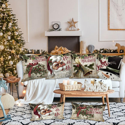 Vintage 26X26 Christmas Throw Pillow Covers Set of 4, Retro Santa Claus Snowman Decorative Holiday Pillow Case Cushion Cover 26 X 26 for Indoor Home Bedroom Sofa Couch Xmas Decor