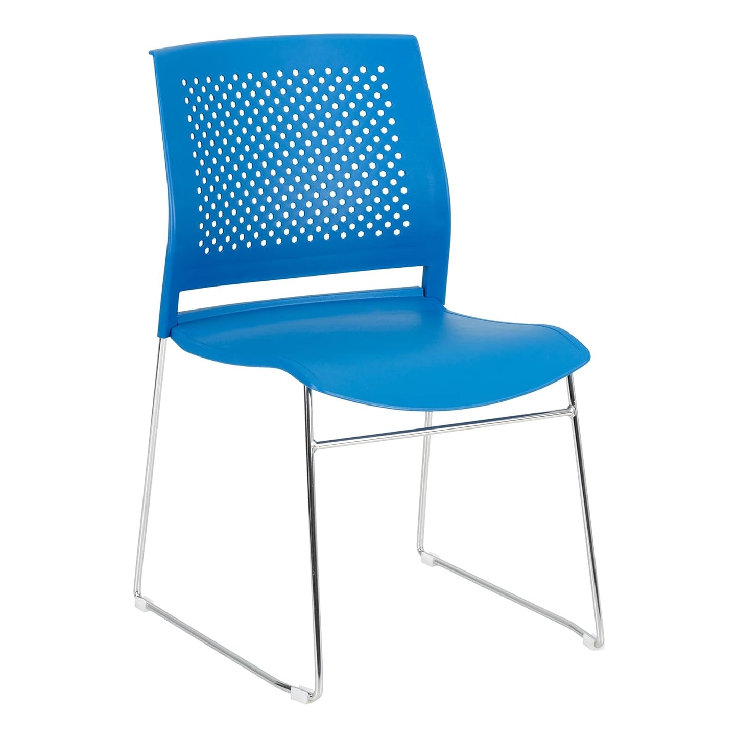 Chrome Sled Base Office Stack Chair with Perforated Seatback (Pack of 5), Brilliant Blue