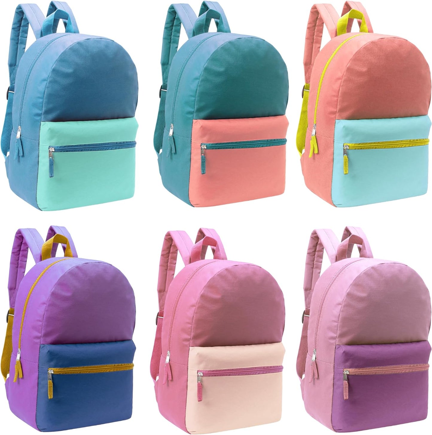 24-Pack 17" School Backpacks for Kids - Backpacks in Bulk for Elementary, Middle, and High School Students, 12 Assorted Colors