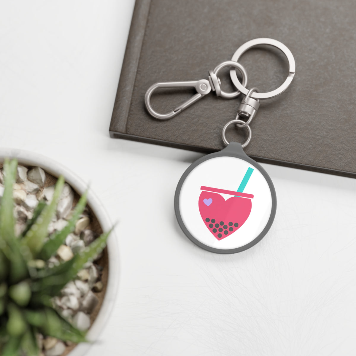 Boba Tea Heart Love | Acrylic Keyring Tag + Bag Charm | Valentine & Galentine Gift for Couples, Friends | Y2K Aesthetic