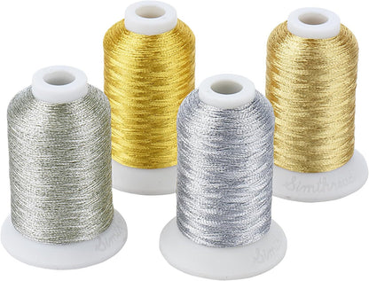 6 Spools Metallic Embroidery Machine Thread (3 Gold+ 3 Silver Colors) 500M(550Y) for Embroidery and Decorative Sewing