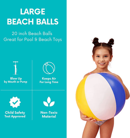 Beach Balls 3 Pack 20" Inflatable for Kids - Toys & Toddlers, Pool Games, Toy Classic Rainbow Color