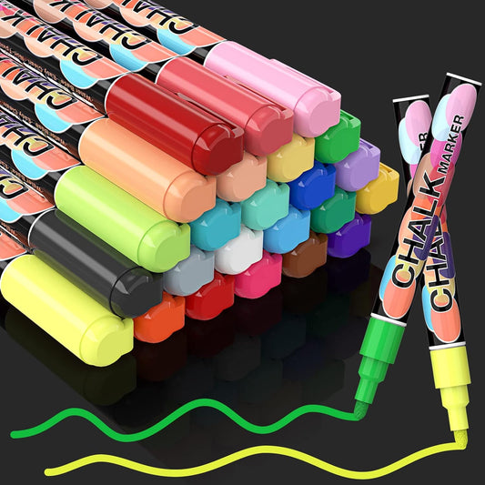 Liquid Chalk Markers Pens - 24 Colors Washable & Wet Erase Neon Chalk Makers for Blackboard, Chalkboard Signs, Glass Window, Graduation Celebration School Kids Art - Erasable Window Markers for Cars