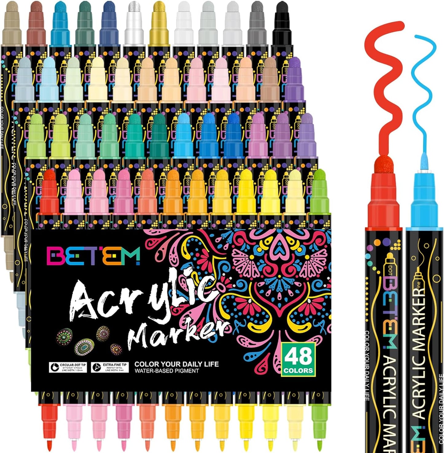 24 Colors Dual Tip Acrylic Paint Pens Markers, Premium Acrylic Paint Pens for Wood, Canvas, Stone, Rock Painting, Glass, Ceramic Surfaces, DIY Crafts Making Art Supplies
