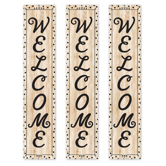 Black, White, and Wood Welcome Banner, 8" x 39", Pack of 3