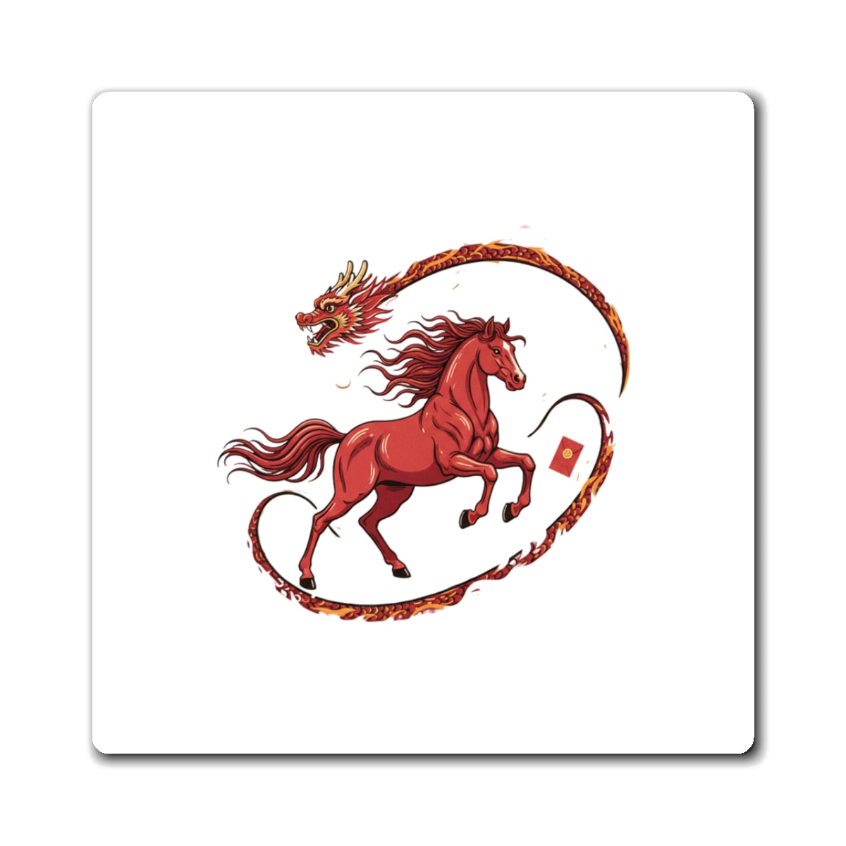 Dragon Horse Dance | Fire Horse Lunar New Year Magnets for Fridge & Locker | Family & Teacher Gift | Paper Cut Style