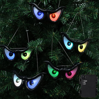 Halloween Eyes Lights, 5 Pairs Glowing Eyes Halloween Decorations with Hanging Rope, Spooky Eyeballs String Lights Decor for Bushes Tree Wall Window Outdoor Indoor