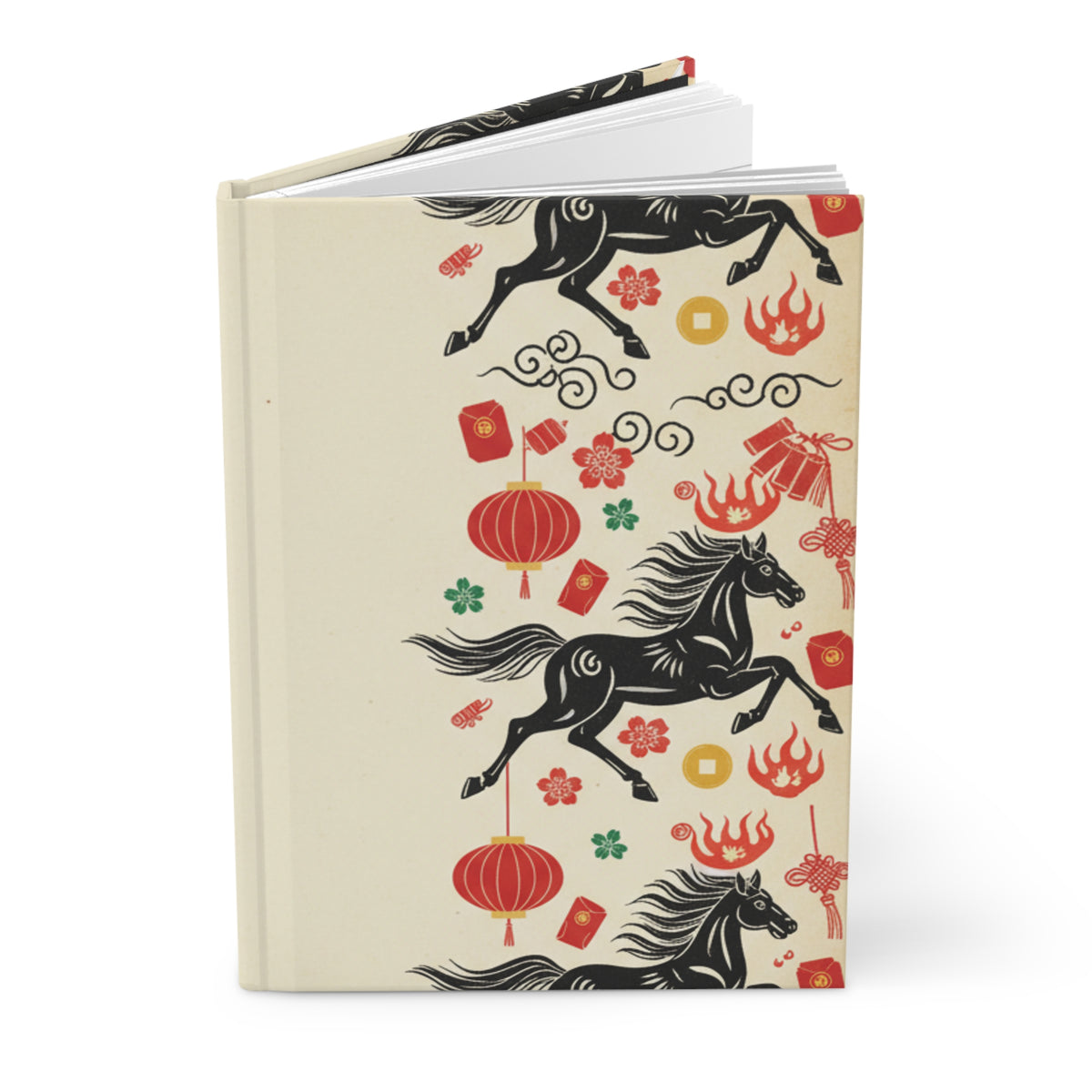 Paper Cut Horse Border | Matte Hardcover Journal Notebook | Lunar New Year 2026 School Gift | Red Gold Folk Art