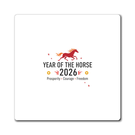 Year of the Horse 2026 Fire Horse | Lunar New Year Magnets for Fridge & Locker | Family & Teacher Gifts | Red Gold Brush Art
