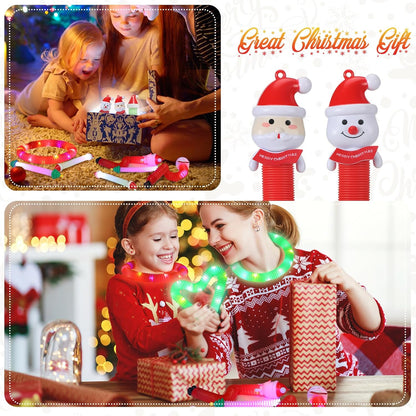 16 Pcs Christmas LED Light up Tubes Toys Sensory Fidget Stretch Tubes Santa Snowman Glow Tubes Pull and Stretch Toys for Christmas Party Favors, Goodie Bag Stuffers