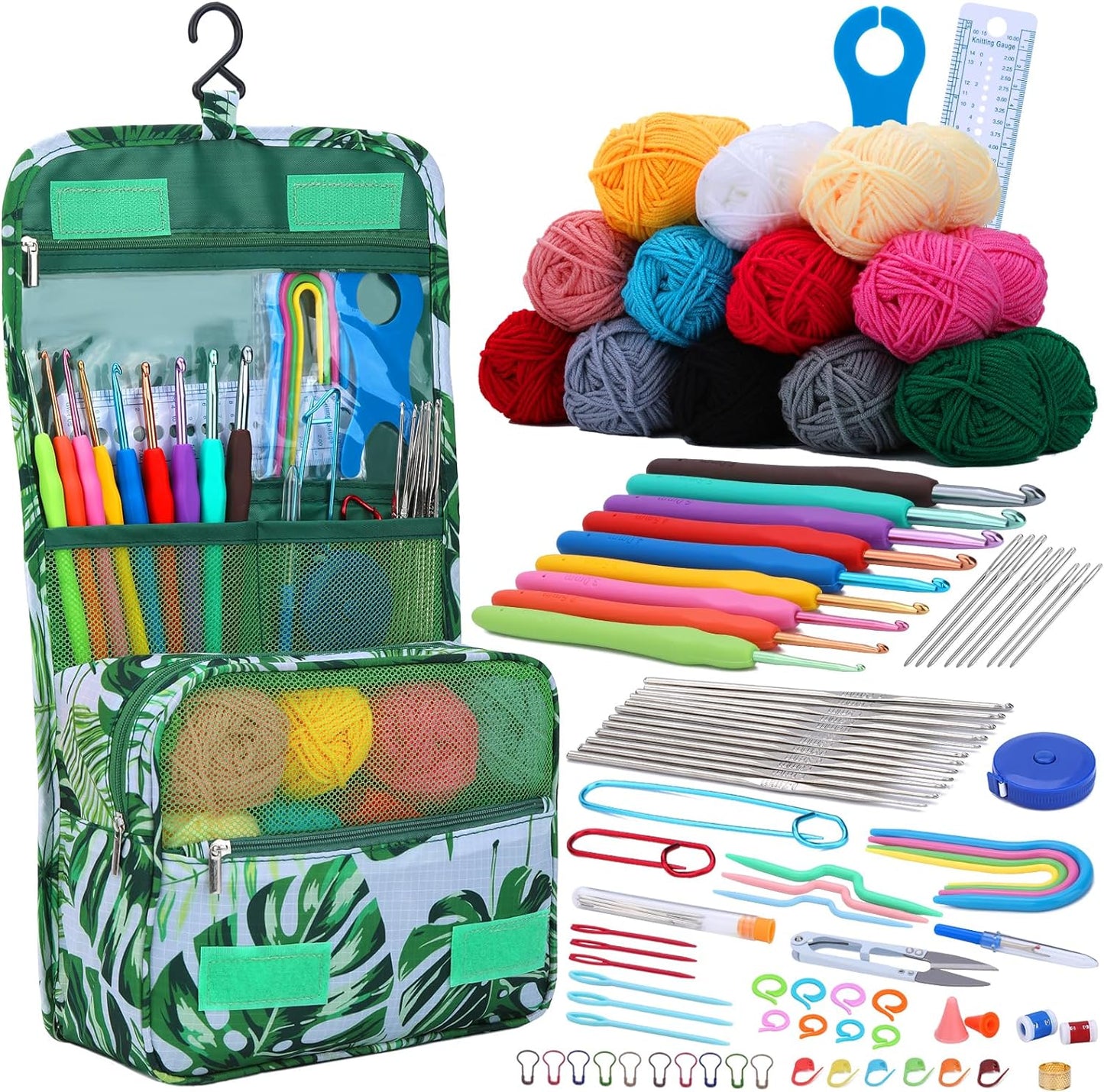 Crochet Kit for Beginners Adults, 107Pcs Beginner Knitting Kit with Crochet Yarn, Crochet Hooks, Crochet Tools, Crochet Starter Kit for Adults Beginner Craft DIY