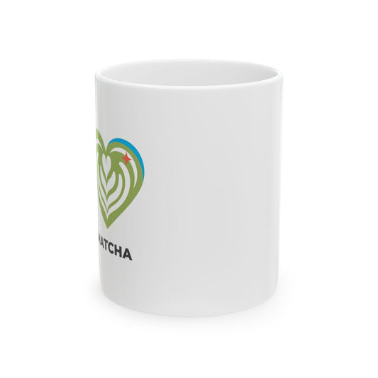 Matcha Latte Heart Cafe Art | 11oz Ceramic Coffee Mug for Matcha Lovers | Galentine’s & Valentine Gift | Modern Aesthetic