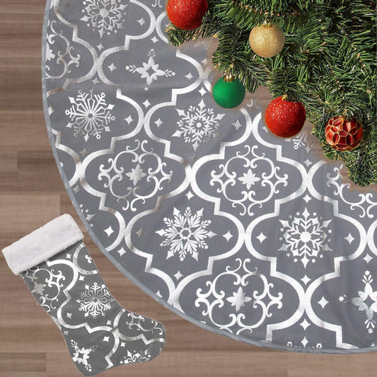 36 Inch Large Christmas Tree Skirt Xmas Soft Cover Mat Decor Snowflake Collar Farmhouse Tree Skirt for Holiday Ornaments Party Home Indoor Decorations (Grey, 52Inch)