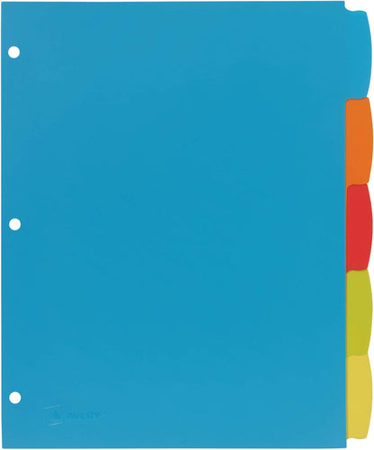 Big Tab Write & Erase Durable Plastic Dividers for 3 Ring Binders, 5-Tab Sets, Bright Multicolor, 24 Sets, 120 Divider Tabs (16129)