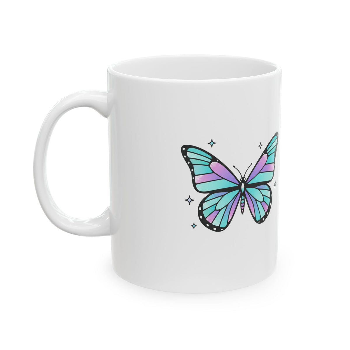 Holographic Gradient Butterfly | 11oz Ceramic Coffee Mug, Sublimation Print | Galentine’s, Valentine, Bestie Gift | Y2K Aesthetic
