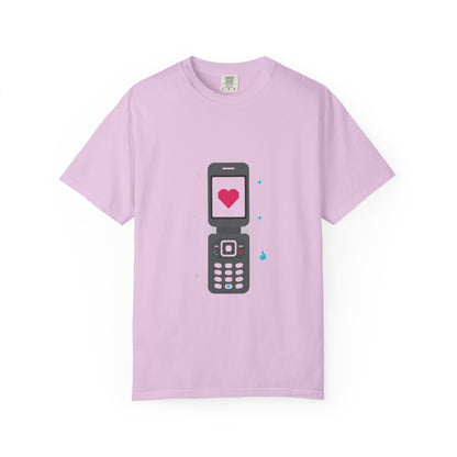 Y2K Flip Phone Heart Screen | Unisex Garment-Dyed Tee, Soft Vintage Cotton | Valentine & Galentine Gift | Cute Minimal