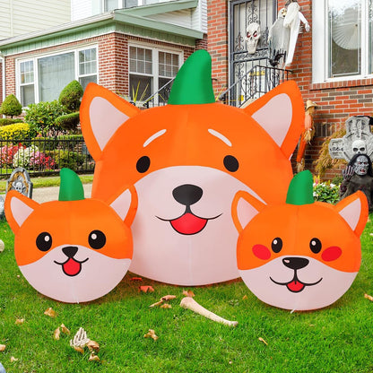 5 FT Long Halloween Inflatables Pumpkin Dog Outdoor Decorations Blow up Yard Dog Head Combo Decoration with Built-In Leds for Indoor Party Garden Lawn Holiday Decor