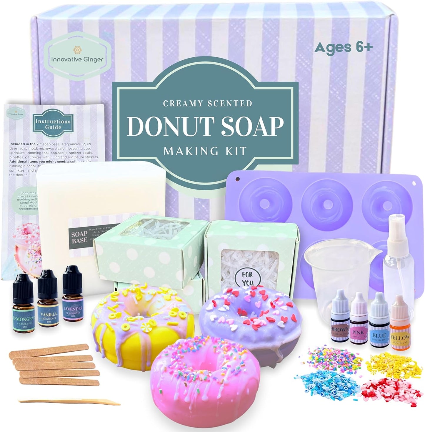 DIY Donut Soap Making Craft Kit for Kids, Teens, and Adults - Fun, Easy, Creative - Large Soap Donuts - Perfect Birthday & Holiday Gift - High Quality, Mess-Free, All-In-One Kit - Loved by All Ages!