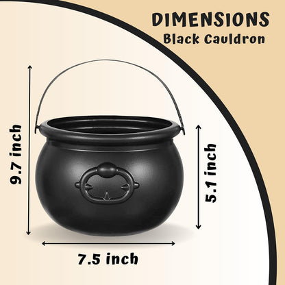 7.5" Halloween Plastic Cauldron, Black Candy Bowl, Large Witch Cauldron Pot Bucket for Halloween Decorations Trick or Treat Holder, Party Supplies Centerpiece