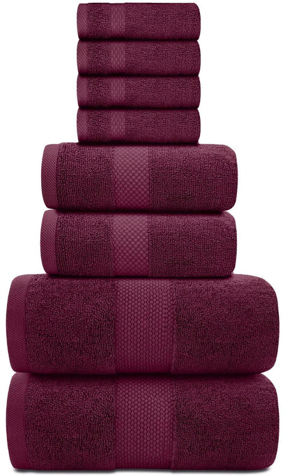 Luxury Wine Red Bath Towel Set   Combed Cotton Hotel Quality Absorbent 8 Piece