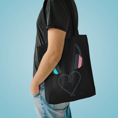 Headphones Heart Cord | Cotton Tote Bag for Music Lovers | Valentine & Galentine Gift for Friends | Y2K Aesthetic Pink