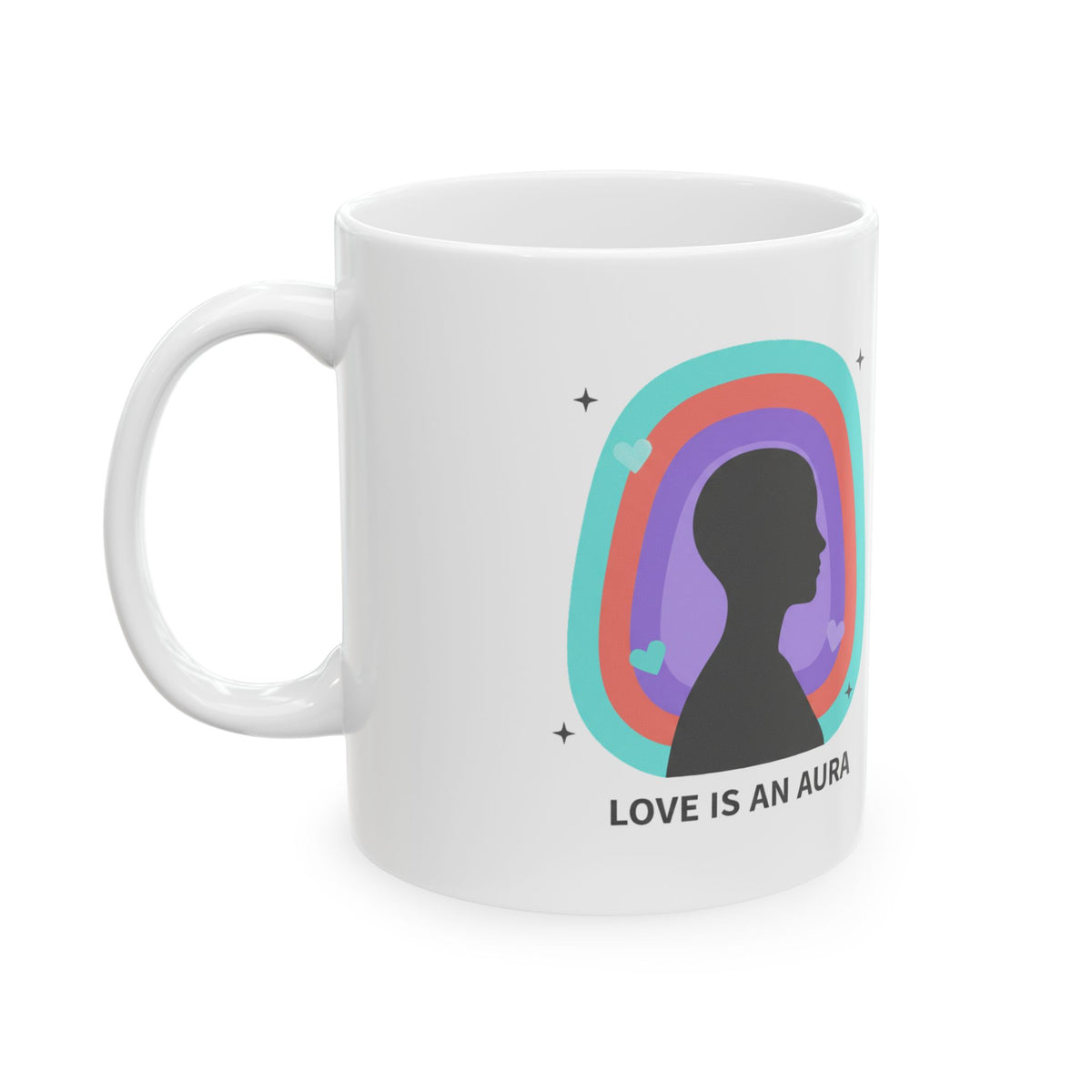 Aura Silhouette Heart Glow | 11oz Ceramic Coffee Mug for Self-Love | Valentine & Galentine Gift for Friends | Y2K Gradient