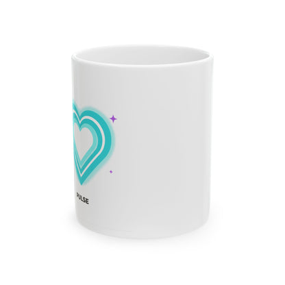 Neon Heart Glow | 11oz Ceramic Coffee Mug for Aesthetic Vibes | Valentine & Galentine Gift for Friends | Y2K Pop