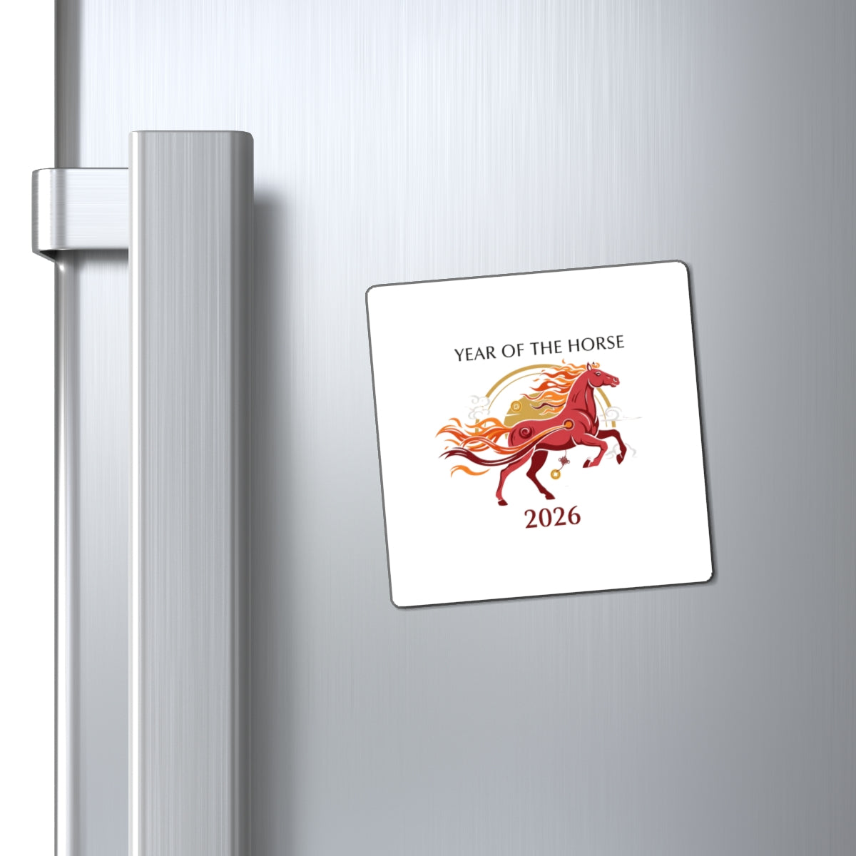 Year of the Horse 2026 Fire Horse | Lunar New Year Magnets for Fridge & Locker | CNY Family & Teacher Gift | Red Gold Brush Art