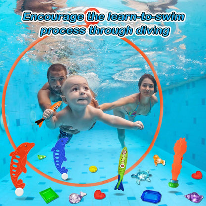 Pool Rings Diving Toys - 26PCS Swimming Thru Pool Diving Game Toys with Dive Rings Underwater Treasures Torpedo Bandits Fish Toys Etc Fun Water Swim Toys for Boys Girls Kids Teens Adults