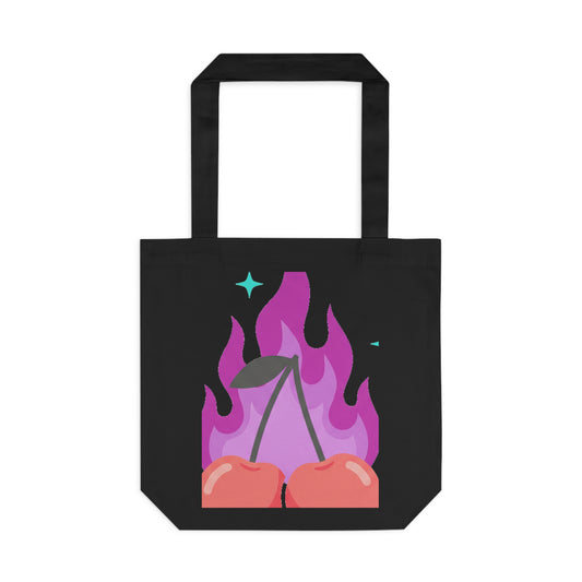Flaming Cherry Pair | Cotton Tote Bag for Everyday & Campus | Valentine & Galentine Gift | Y2K Edgy-Cute Aesthetic