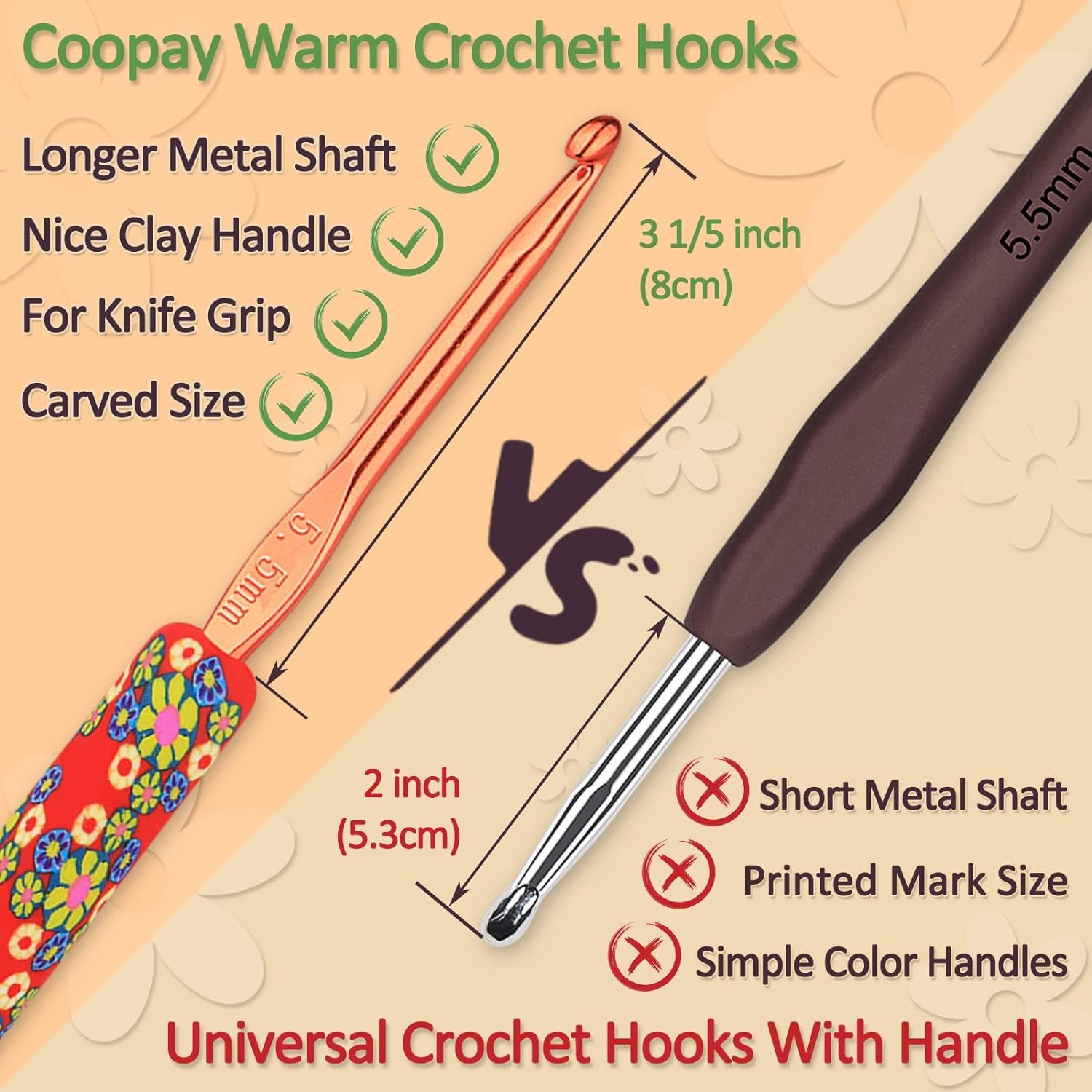 Warm Crochet Hooks for Grandmother, Art Aluminum Soft Grip Crochet Needles for Crocheting, Knitting Hook for Crochet Yarn Craft - Premium Knitting & Crochet Supplies