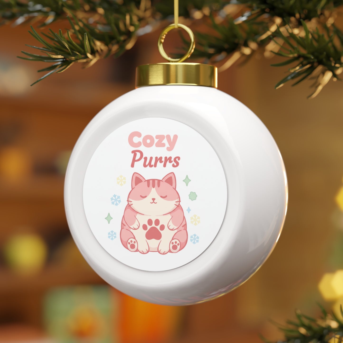 Christmas Ball Ornament - Cozy Purrs Cat Design