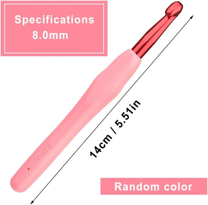 8 Mm Crochet Hook, Aluminum Soft Grip Rubber Handle Needles Ergonomic Knitting Needles Crochet Needle for Beginners and Handmade DIY Knitting Crochet (8 Mm)