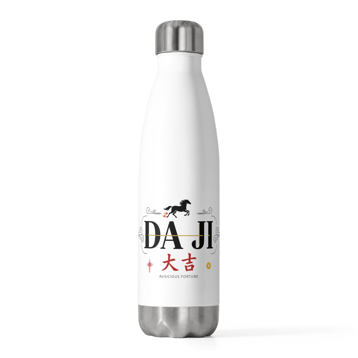 Da Ji Woodblock Greeting | 20oz Insulated Stainless Tumbler Bottle | Lunar New Year Family & Teacher Gift | Festive Red Gold