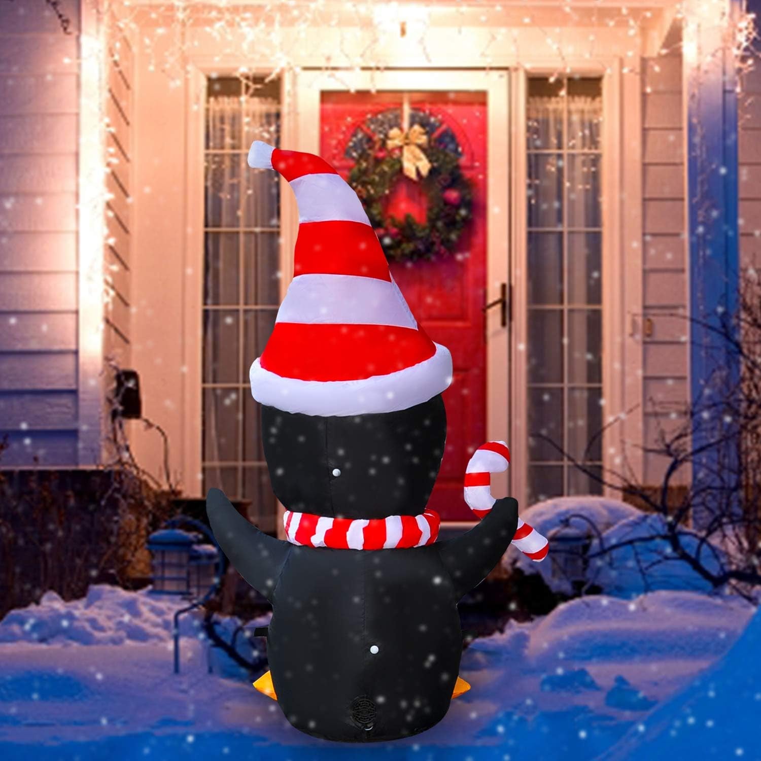 4 Ft LED Light up Inflatable Christmas Penguin with Scarf & Candy Decoration for Yard Lawn Garden Home Party Indoor Outdoor Holiday Xmas Decor